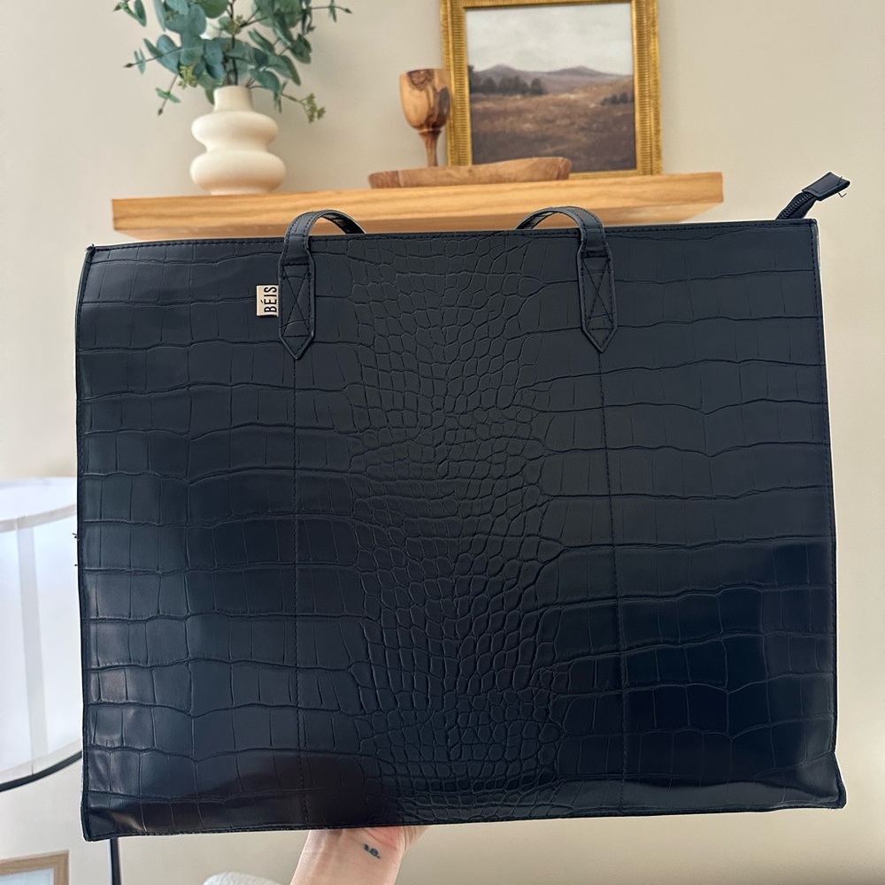 BEIS Black Croc Tote Bag